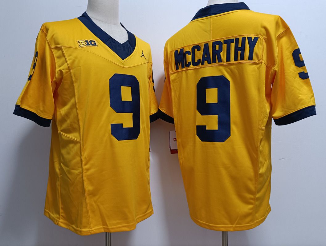 Men Michigan Wolverines #9 Mccarthy Yellow 2025 NCAA Jersey->ncaa teams->NCAA Jersey